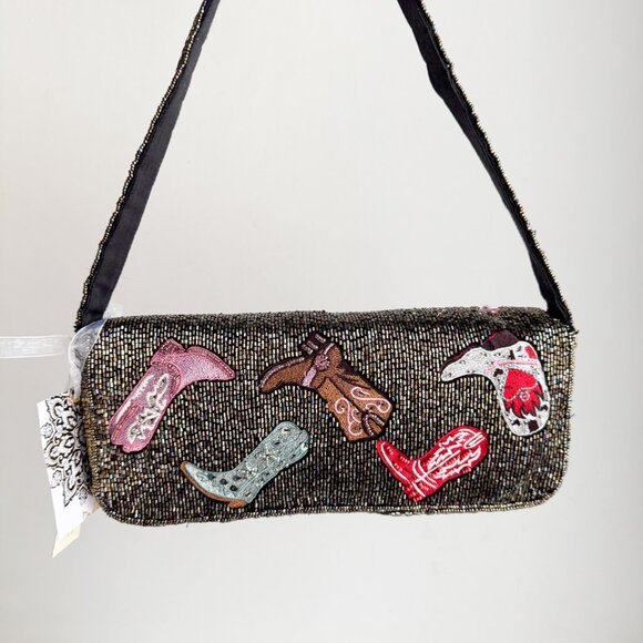 Cowboy boot western cowboy carter print fully beaded Shoulder Baguette Bag - Picture 9 of 11